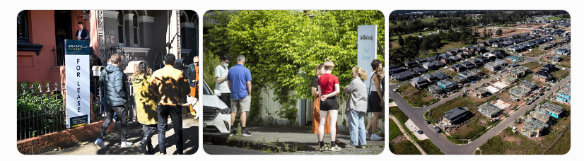 Australia Rental Market Crisis where should I invest | Investment Property Professionals Australia wide People queue outside a storefront with a vertical 'FOR LEASE' sign by the entrance.